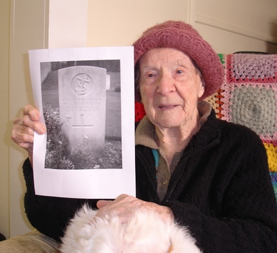 Bella Watson aged 99 recieving a picture of her Fathers grave from WW1