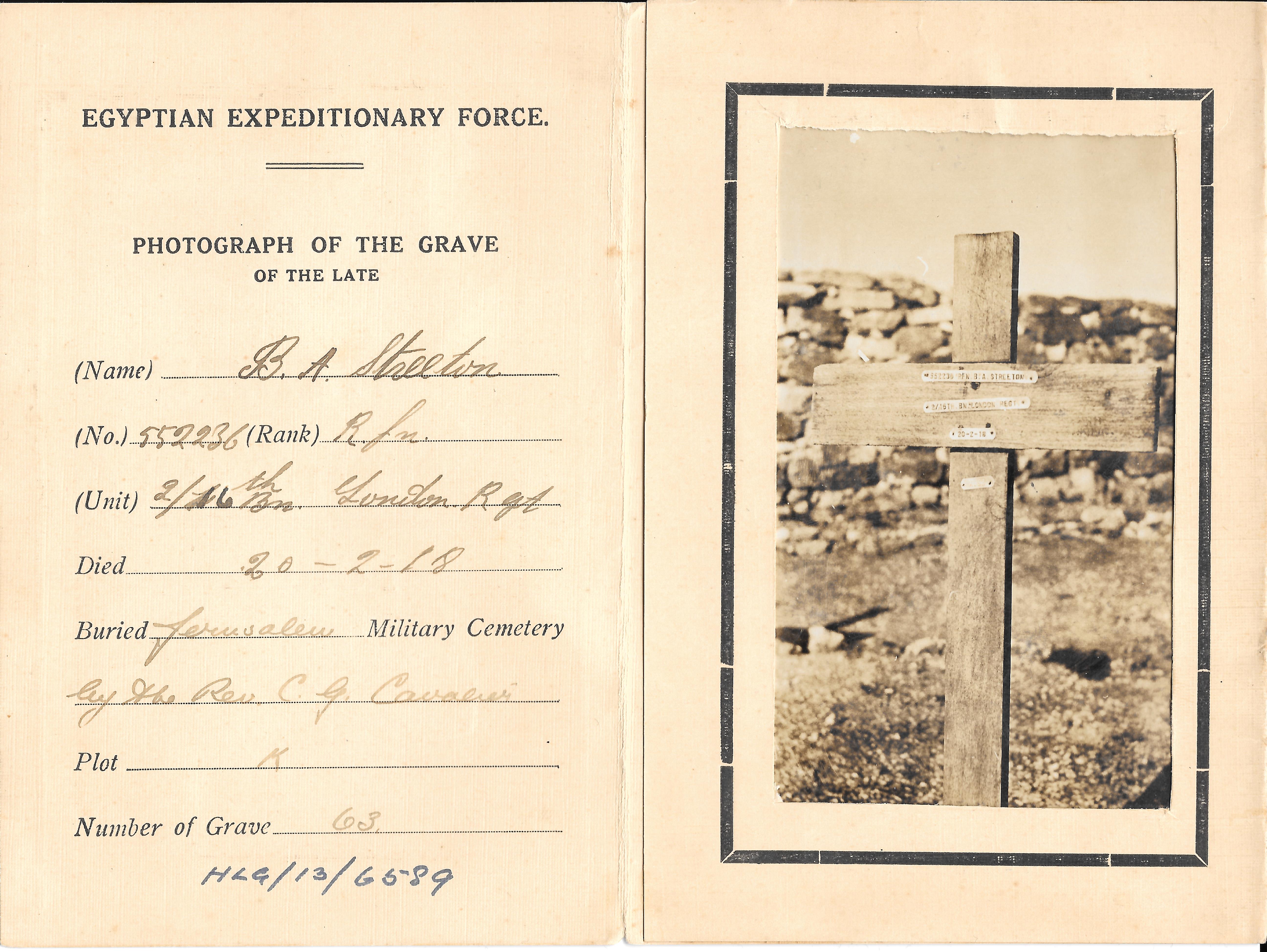 Jerusalem War Cemetery - Streeton, Bertram Arthur Austin