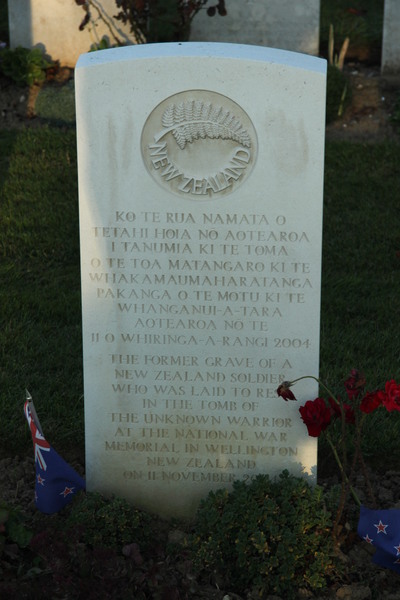 The NZ Unknown Soldier in Caterpillar Valley Cemetery.